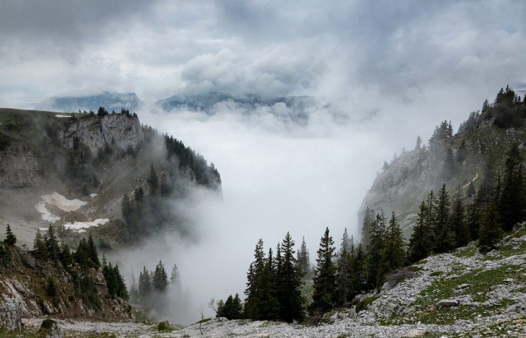 mountain, mist, landscape